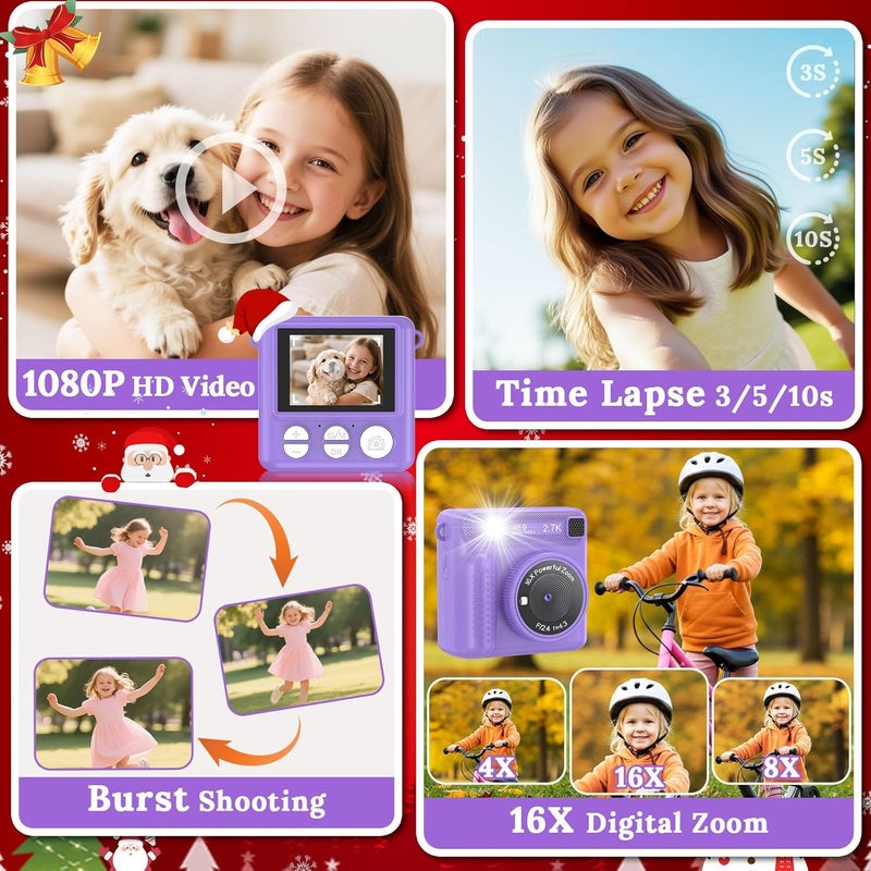 JPVERLY Kids Camera Instant Print, 1080P HD Digital Video Recorder with 32GB SD Card, Christmas Birthday Gifts for 3-12 Year Old Girls and Boys, Portable Toy for Toddlers and Kids (Purple Pro) - Image 5